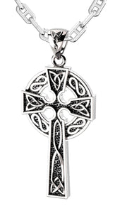 925 Sterling Silver 1.625in Irish Celtic Knot Cross Pendant Necklace, Antique Finish - US Jewels