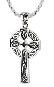 925 Sterling Silver 1.625in Irish Celtic Knot Cross Pendant Necklace, Antique Finish - US Jewels