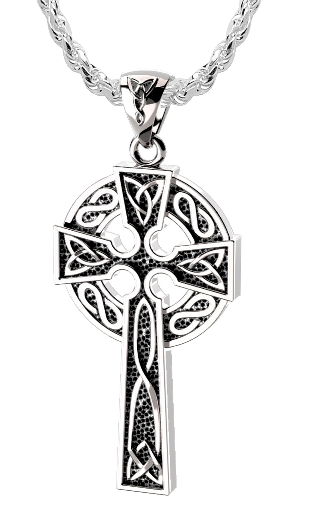 925 Sterling Silver 1.625in Irish Celtic Knot Cross Pendant Necklace, Antique Finish - US Jewels