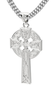 925 Sterling Silver 1.625in Irish Celtic Knot Cross Pendant Necklace, Polished Finish - US Jewels