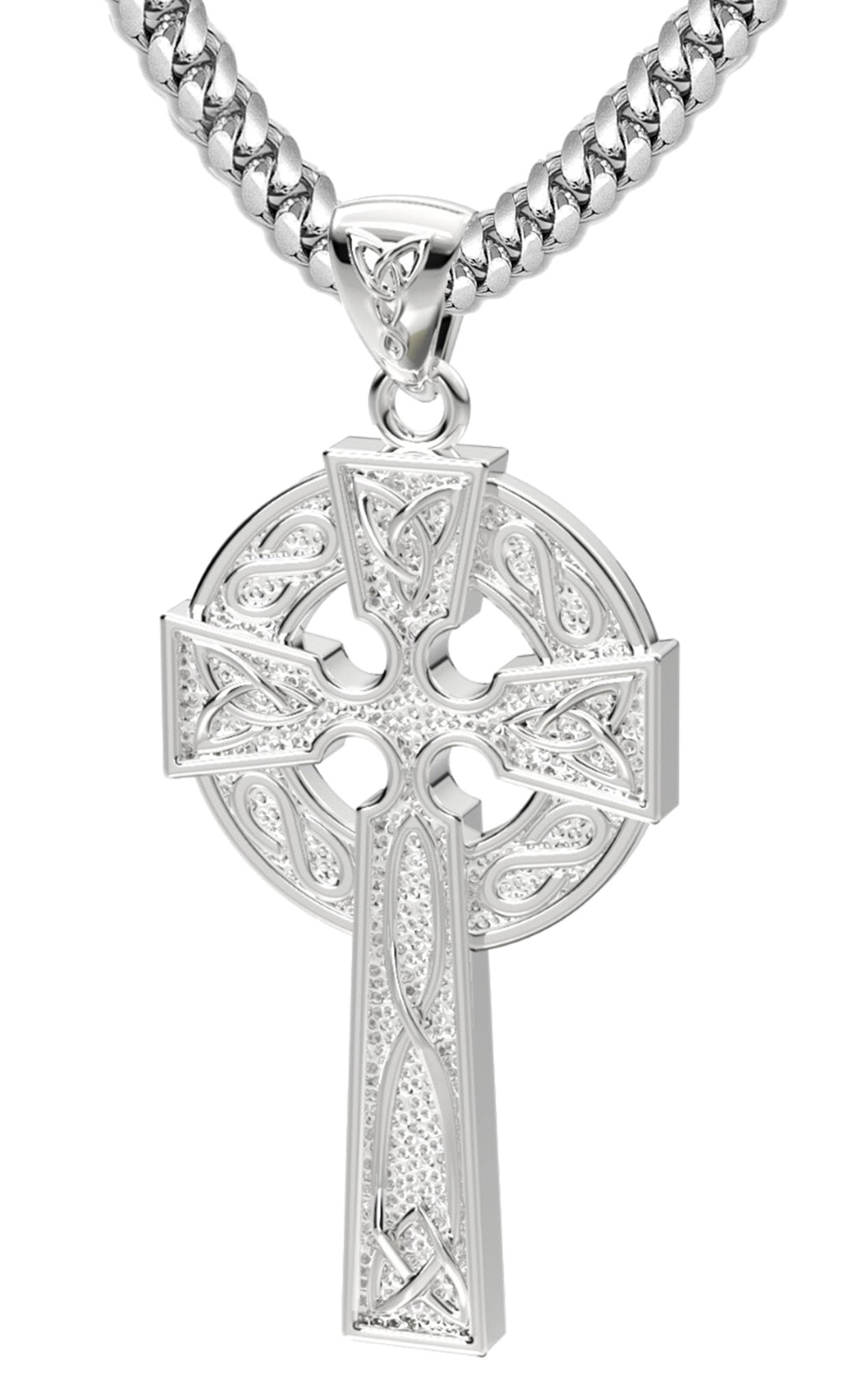 925 Sterling Silver 1.625in Irish Celtic Knot Cross Pendant Necklace, Polished Finish - US Jewels