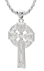 925 Sterling Silver 1.625in Irish Celtic Knot Cross Pendant Necklace, Polished Finish - US Jewels