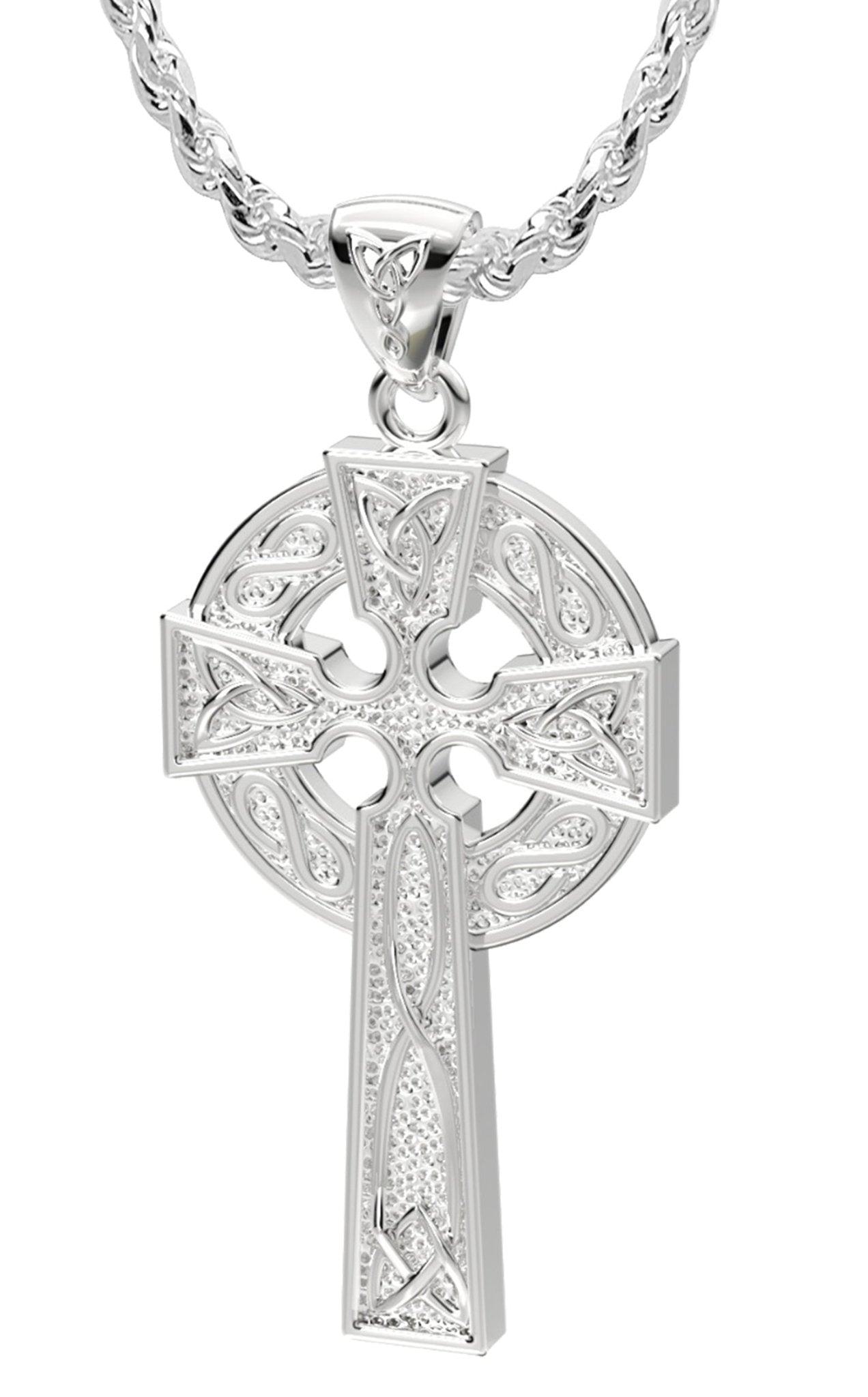 925 Sterling Silver 1.625in Irish Celtic Knot Cross Pendant Necklace, Polished Finish - US Jewels