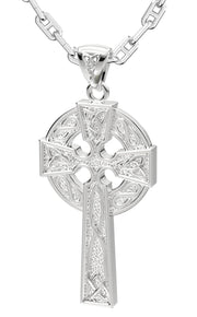 925 Sterling Silver 1.625in Irish Celtic Knot Cross Pendant Necklace, Polished Finish - US Jewels