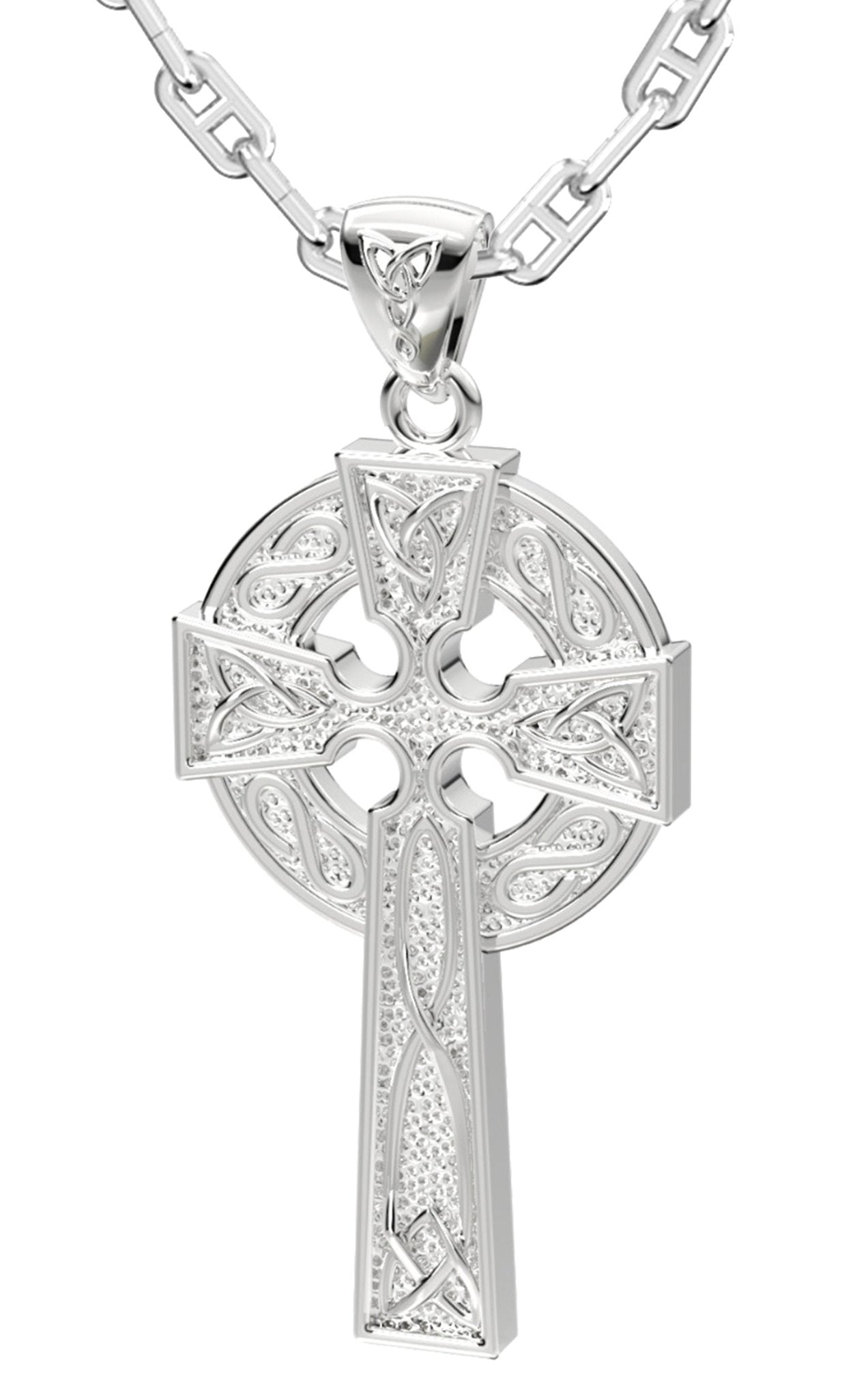 925 Sterling Silver 1.625in Irish Celtic Knot Cross Pendant Necklace, Polished Finish - US Jewels