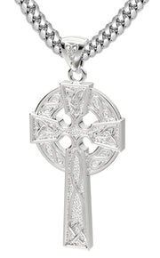 925 Sterling Silver 1.625in Irish Celtic Knot Cross Pendant Necklace, Polished Finish - US Jewels