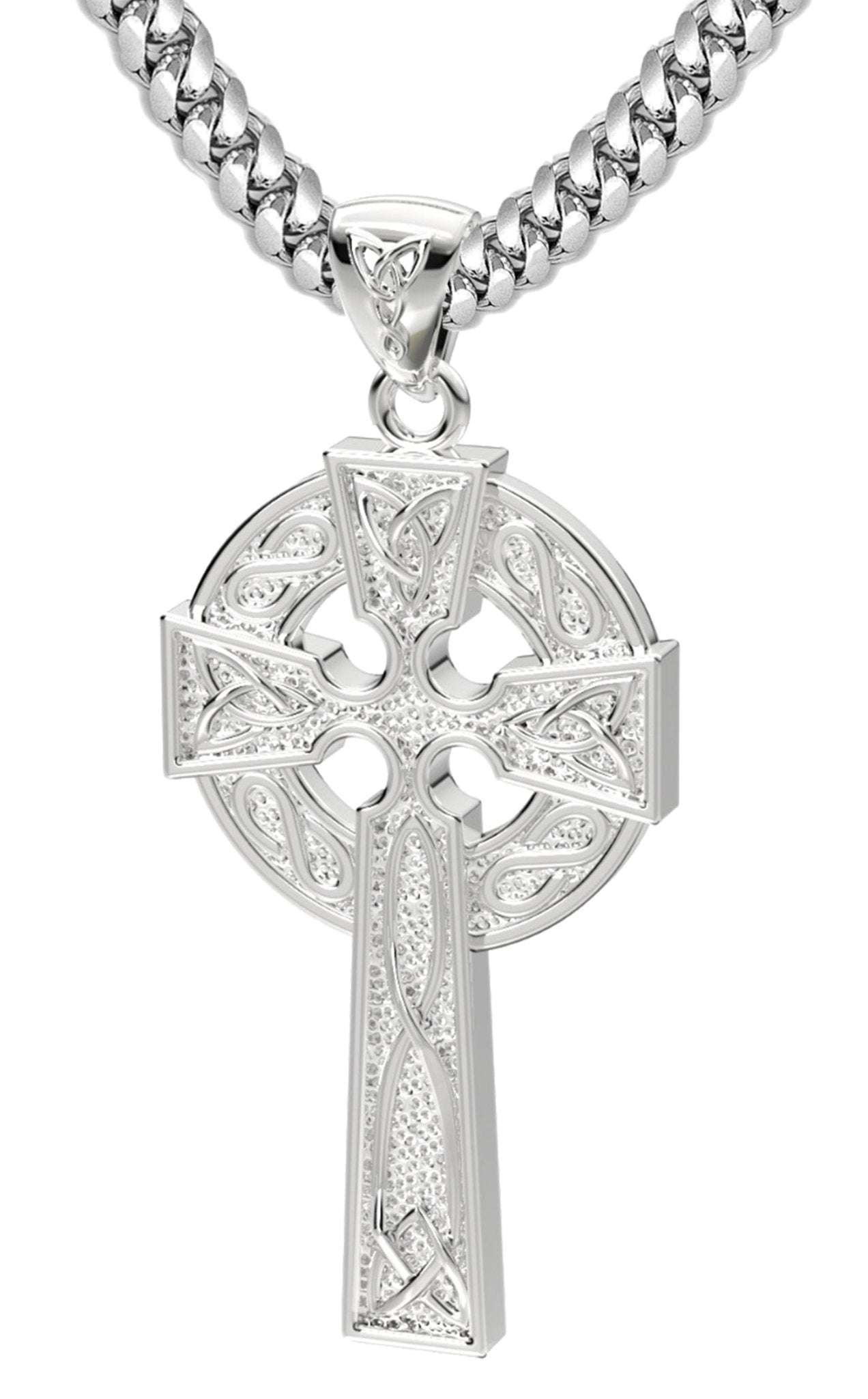 925 Sterling Silver 1.625in Irish Celtic Knot Cross Pendant Necklace, Polished Finish - US Jewels