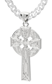 925 Sterling Silver 1.625in Irish Celtic Knot Cross Pendant Necklace, Polished Finish - US Jewels