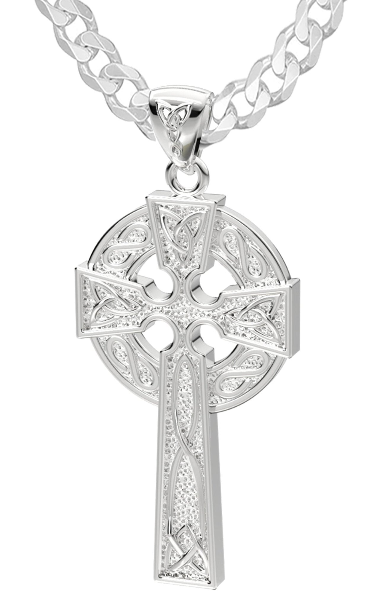 925 Sterling Silver 1.625in Irish Celtic Knot Cross Pendant Necklace, Polished Finish - US Jewels