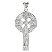 925 Sterling Silver 1.625in Irish Celtic Knot Cross Pendant Necklace, Polished Finish - US Jewels