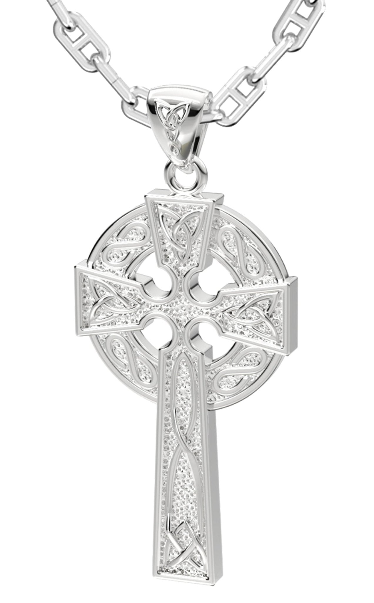 925 Sterling Silver 1.625in Irish Celtic Knot Cross Pendant Necklace, Polished Finish - US Jewels