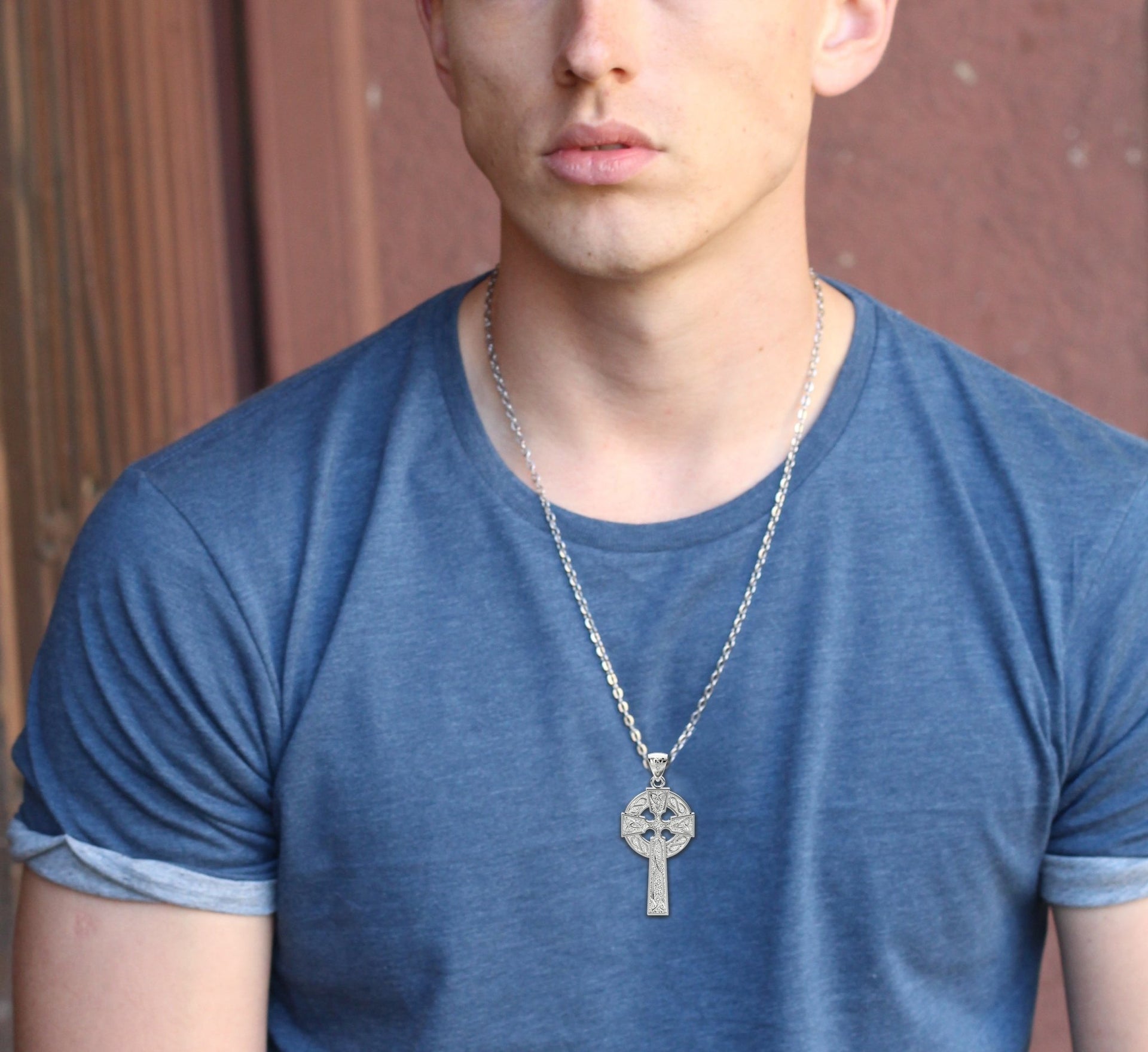 925 Sterling Silver 1.625in Irish Celtic Knot Cross Pendant Necklace, Polished Finish - US Jewels