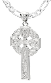 925 Sterling Silver 1.625in Irish Celtic Knot Cross Pendant Necklace, Polished Finish - US Jewels