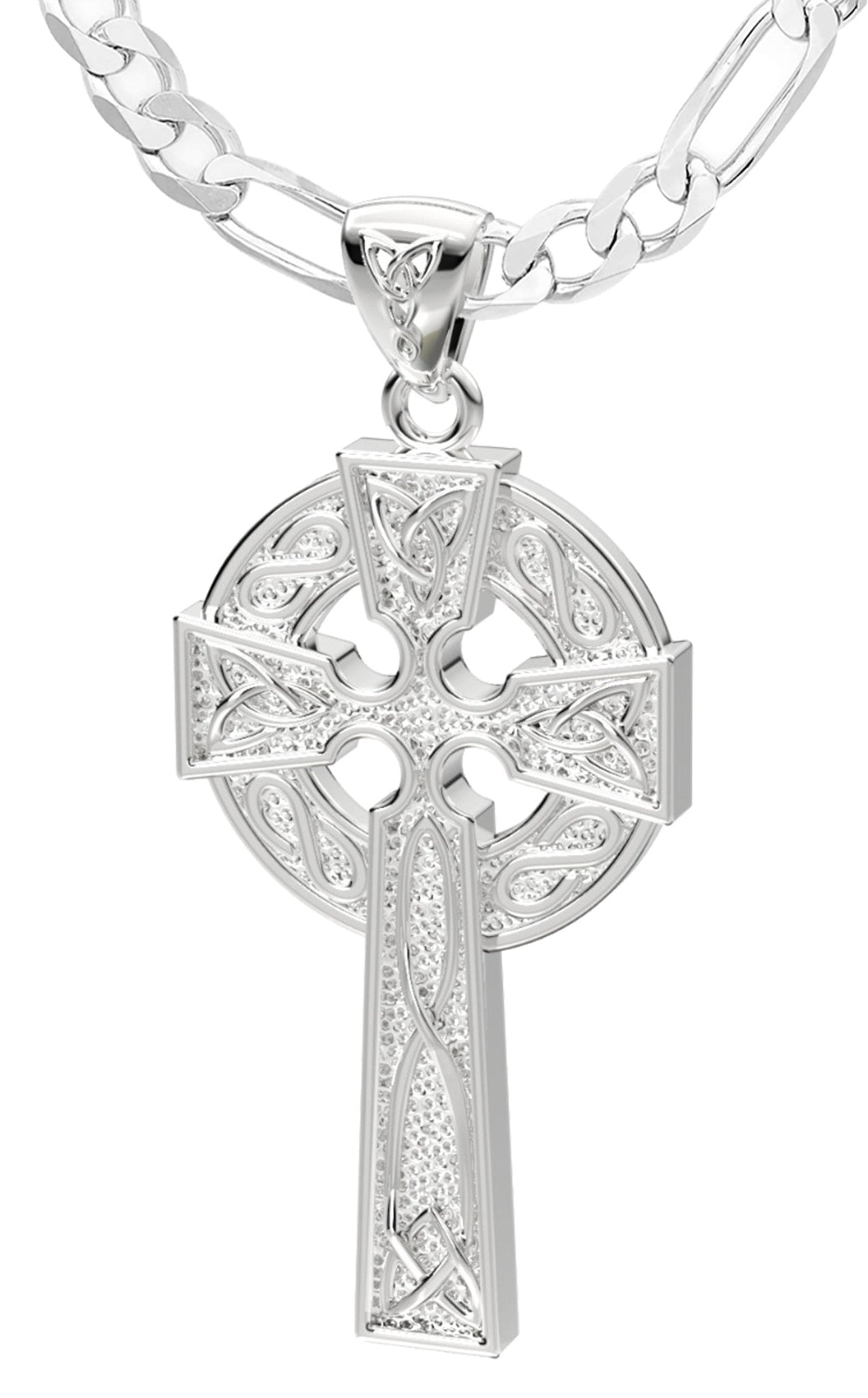925 Sterling Silver 1.625in Irish Celtic Knot Cross Pendant Necklace, Polished Finish - US Jewels
