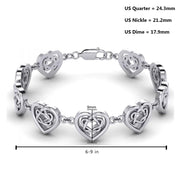 925 Sterling Silver Celtic Knotwork And Hearts Link Bracelet - US Jewels