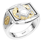 925 Sterling Silver Customizable Masonic Solid Back Ring with Optional 10k or 14k Gold - US Jewels