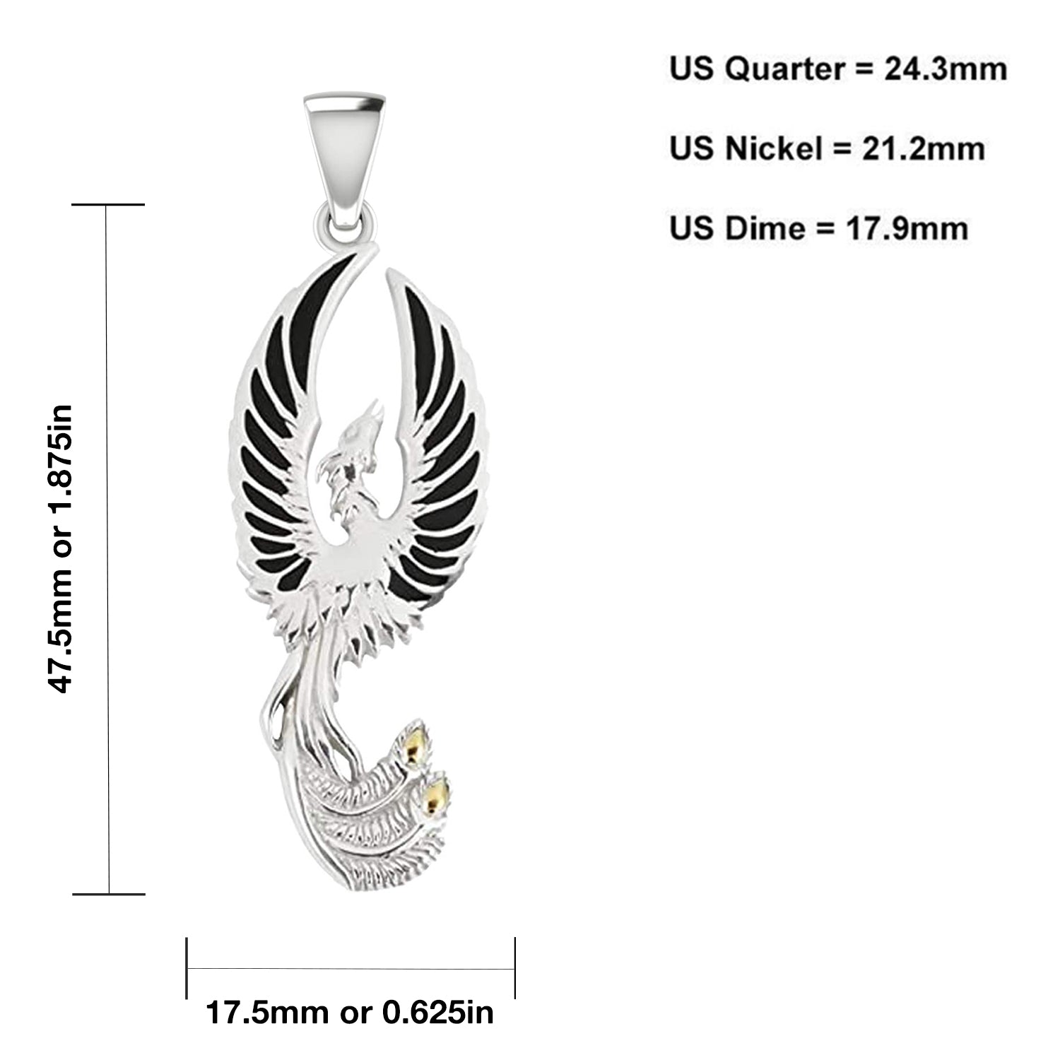 925 Sterling Silver Flying Phoenix Charm Pendant Necklace - US Jewels