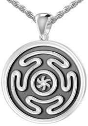 925 Sterling Silver Greek Wheel of Hecate Charm Pendant Necklace - US Jewels