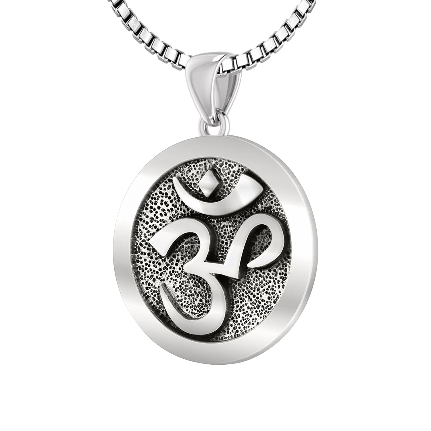 925 Sterling Silver Hindu Yoga Meditation Om Aum Symbol Pendant Necklace - US Jewels