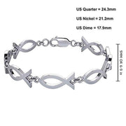 925 Sterling Silver Ichthys Religious Jesus Fish Link Bracelet - US Jewels