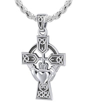 925 Sterling Silver Irish Celtic and Claddagh Cross Pendant Necklace - US Jewels