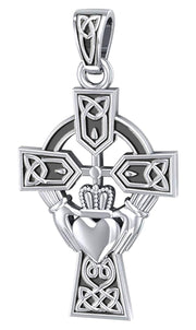 925 Sterling Silver Irish Celtic and Claddagh Cross Pendant Necklace - US Jewels