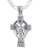 925 Sterling Silver Irish Celtic and Claddagh Cross Pendant Necklace - US Jewels