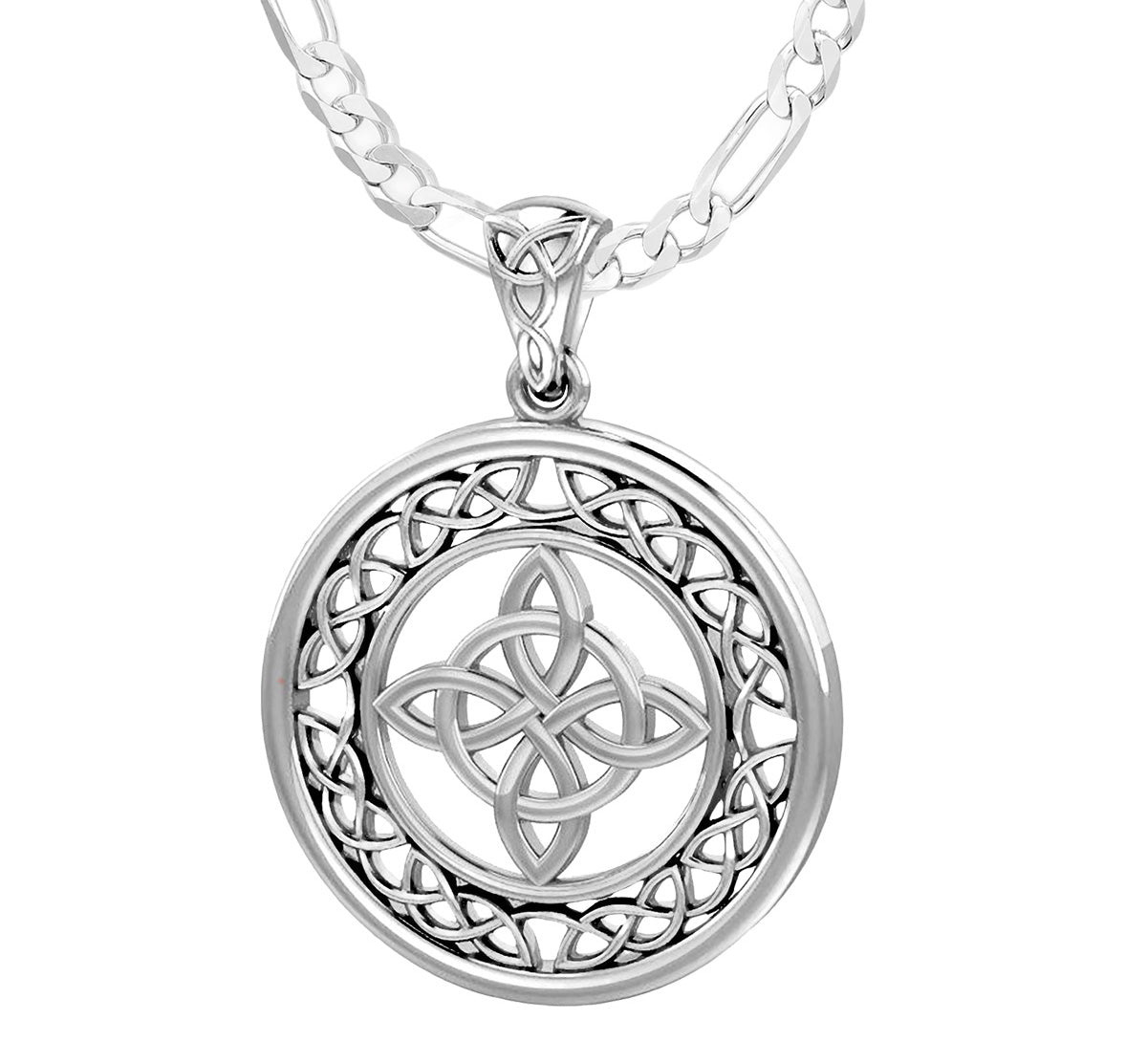 925 Sterling Silver Irish Celtic Quaternary Knotwork Pendant Necklace - US Jewels