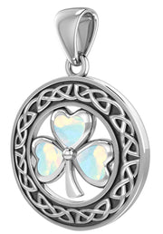 925 Sterling Silver Irish Celtic Shamrock Clover Birthstone Pendant Necklace - US Jewels