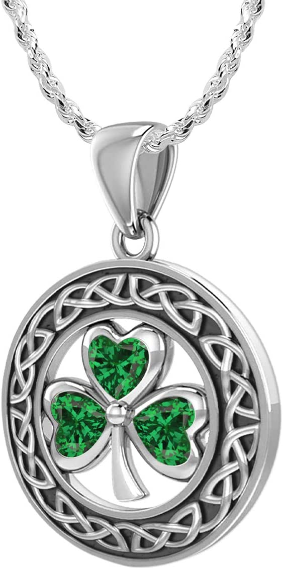 925 Sterling Silver Irish Celtic Shamrock Clover Birthstone Pendant Necklace - US Jewels