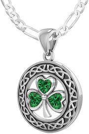 925 Sterling Silver Irish Celtic Shamrock Clover Birthstone Pendant Necklace - US Jewels