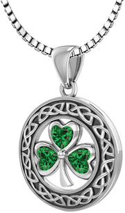 925 Sterling Silver Irish Celtic Shamrock Clover Birthstone Pendant Necklace - US Jewels