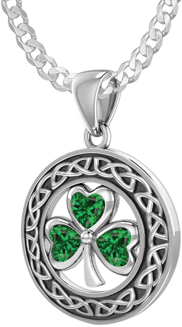 925 Sterling Silver Irish Celtic Shamrock Clover Birthstone Pendant Necklace - US Jewels