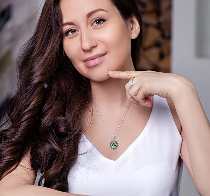 925 Sterling Silver Irish Celtic Shamrock Clover Birthstone Pendant Necklace - US Jewels