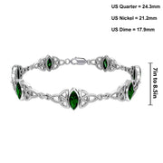 925 Sterling Silver Irish Celtic Trinity Knot Simulated Emerald Glass Bracelet - US Jewels