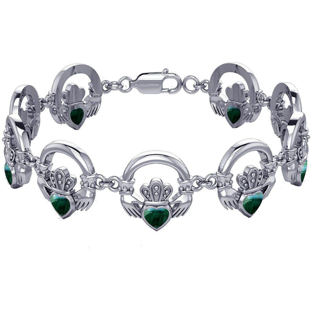 925 Sterling Silver Irish Claddagh Link Bracelet - US Jewels