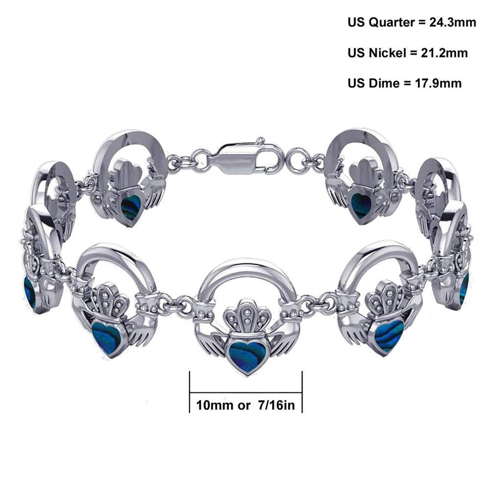 925 Sterling Silver Irish Claddagh Link Bracelet - US Jewels