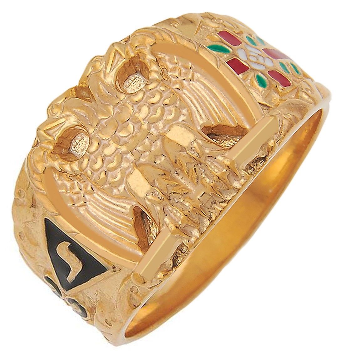 925 Sterling Silver or Vermeil Scottish Rite 32nd Degree Masonic Solid Back Ring - US Jewels