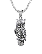 925 Sterling Silver Owl Bird Charm Animal Pendant Necklace - US Jewels