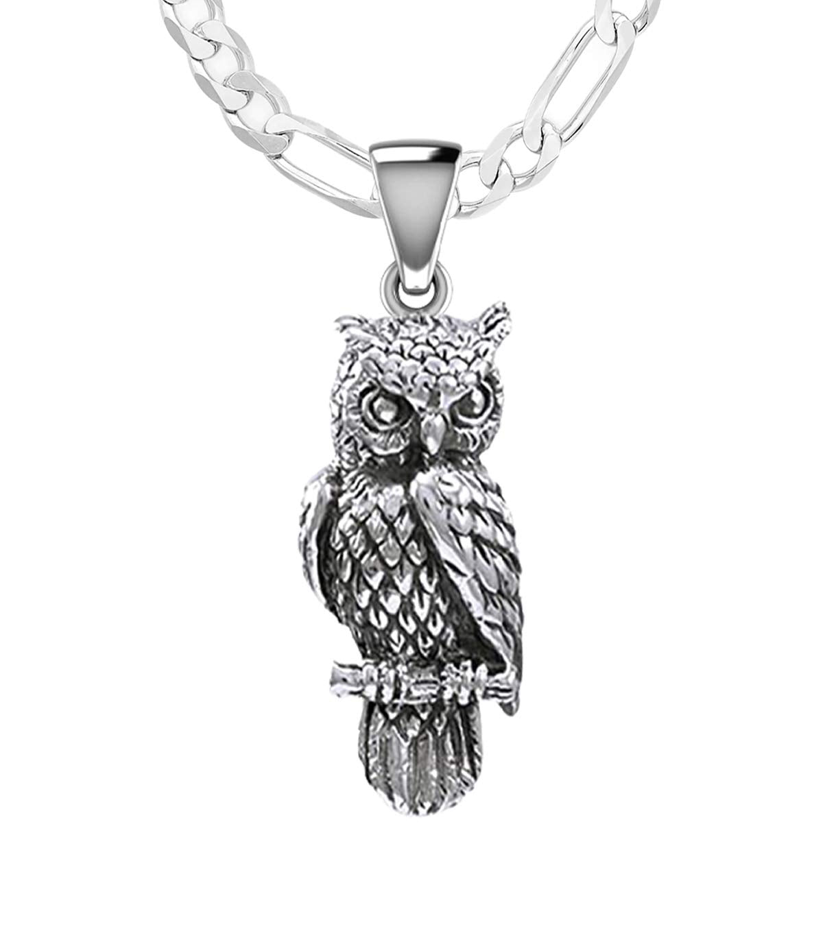 925 Sterling Silver Owl Bird Charm Animal Pendant Necklace - US Jewels