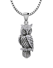 925 Sterling Silver Owl Bird Charm Animal Pendant Necklace - US Jewels