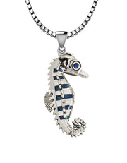 925 Sterling Silver Paua Shell 3D Seahorse Aquatic Pendant Necklace - US Jewels