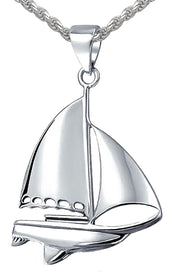 925 Sterling Silver Sloops Sailboat Nautical Pendant Necklace - US Jewels