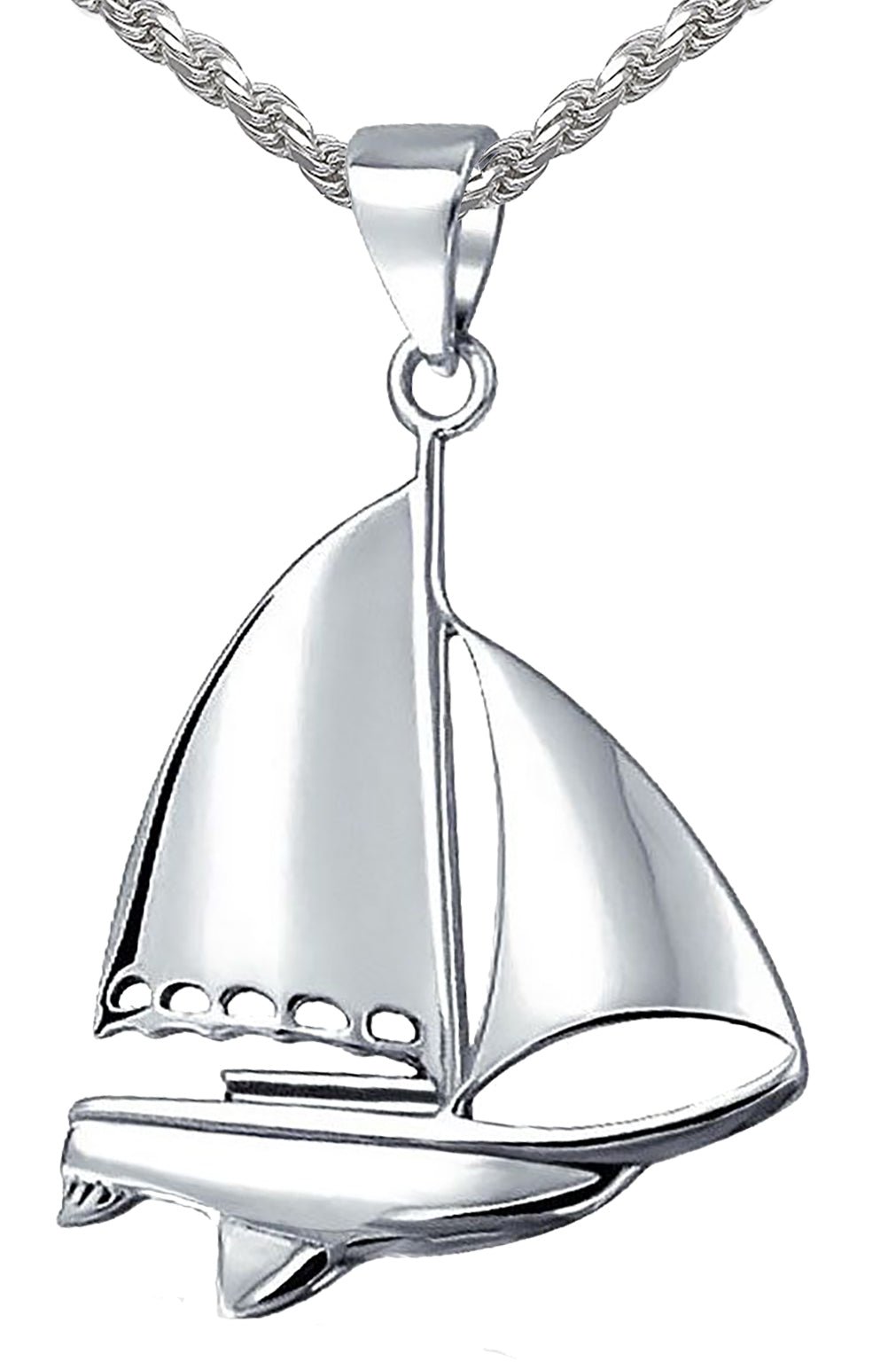 925 Sterling Silver Sloops Sailboat Nautical Pendant Necklace - US Jewels