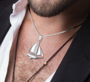 925 Sterling Silver Sloops Sailboat Nautical Pendant Necklace - US Jewels