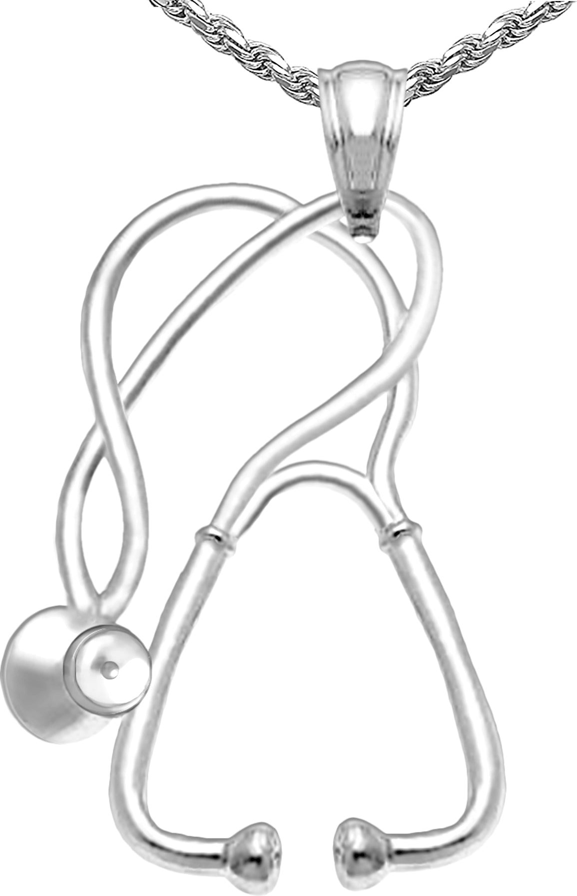 925 Sterling Silver Stethoscope Medical Pendant Necklace