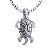 925 Sterling Silver Tribal Tattoo Sea Turtle Animal Pendant with Necklace - US Jewels