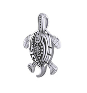 925 Sterling Silver Tribal Tattoo Sea Turtle Animal Pendant with Necklace - US Jewels