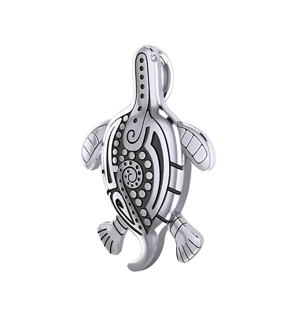 925 Sterling Silver Tribal Tattoo Sea Turtle Animal Pendant with Necklace - US Jewels