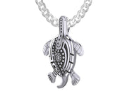 925 Sterling Silver Tribal Tattoo Sea Turtle Animal Pendant with Necklace - US Jewels